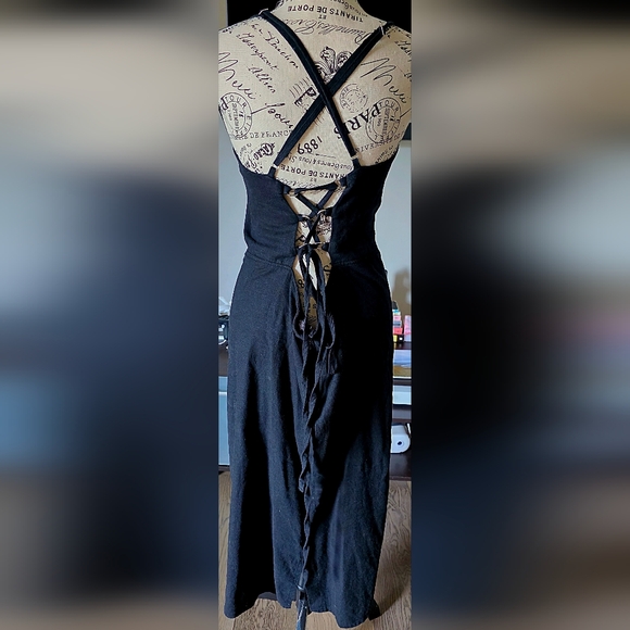 Women's Plus Size 16 Little Black Dress LBD Corset Back Lace Up Midi Slit Strap - Picture 12 of 16